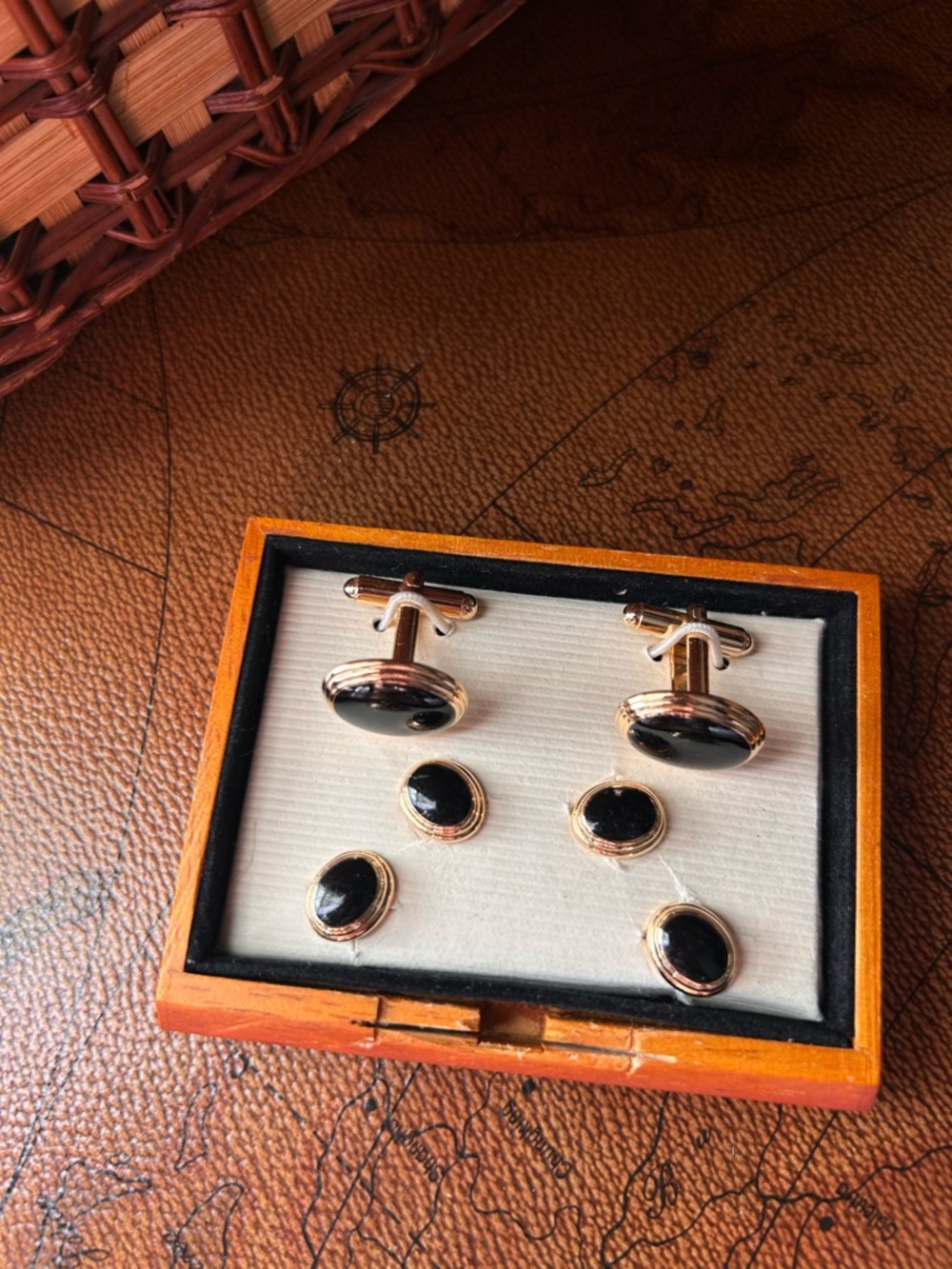 Gold-Tone Black Onyx Cufflinks and Stud Set - Men's Accessories - Picture 5 of 9